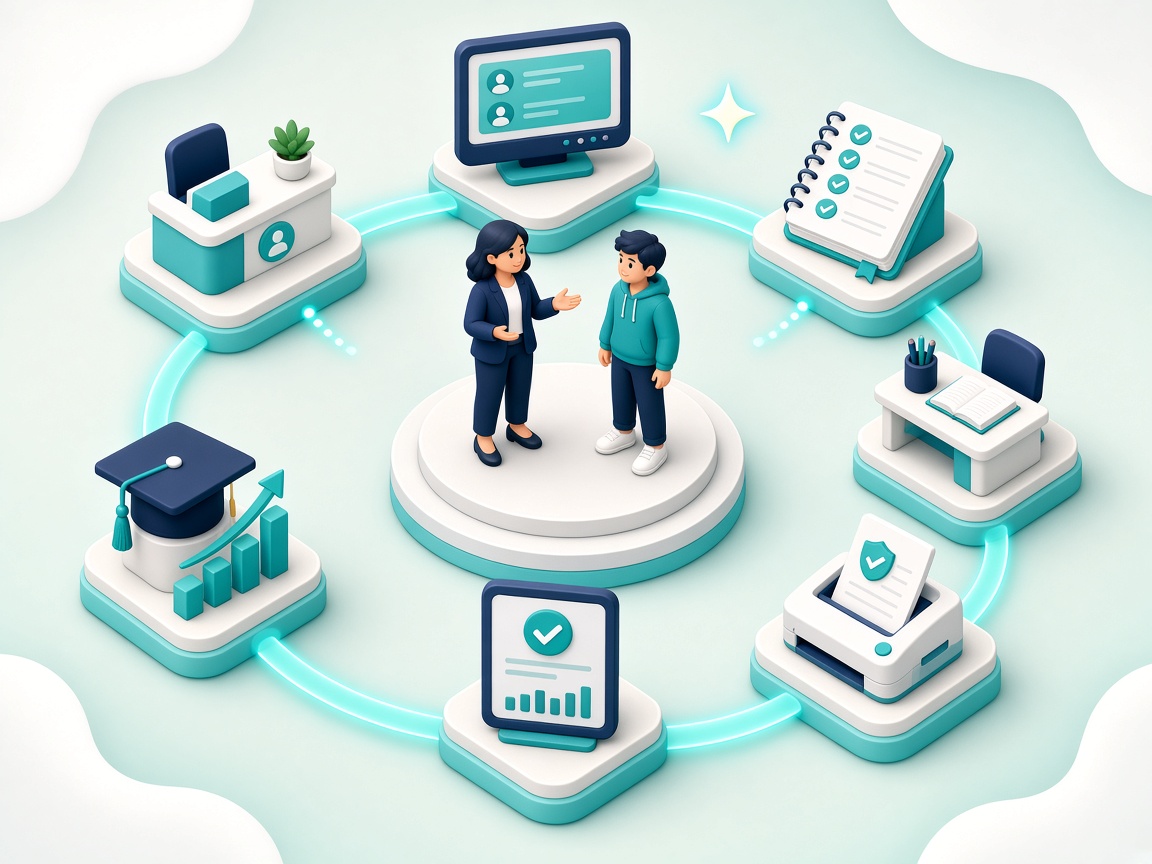 Teacher and student at the centre of a connected education lifecycle: admissions, learning, assessment, examination, scanning, results and student success