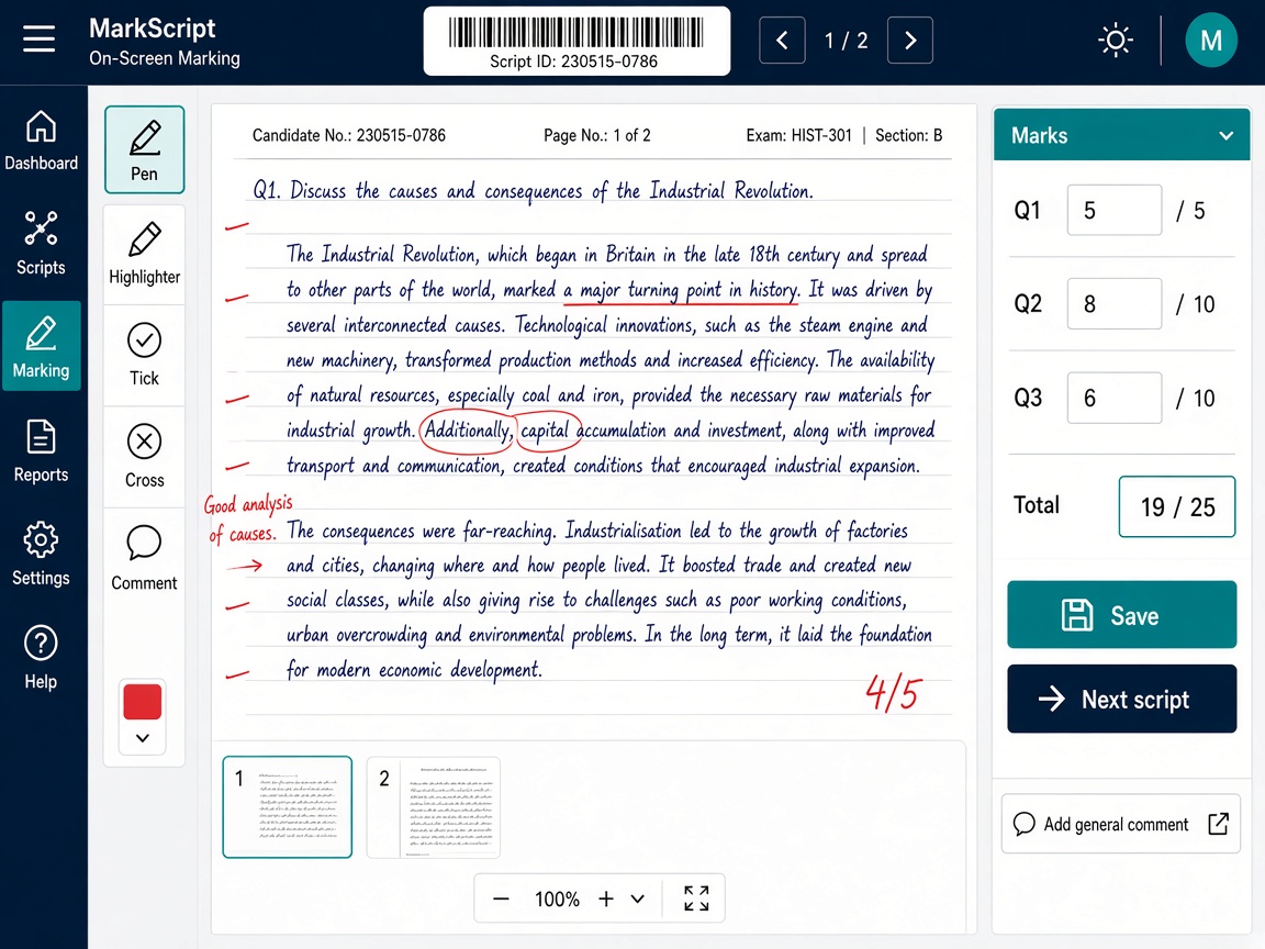 On-screen marking and evaluation of scanned answer scripts