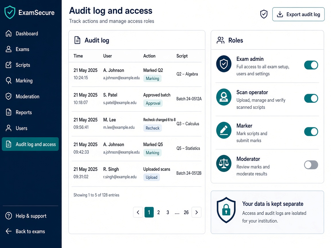 Audit log and role-based access screen