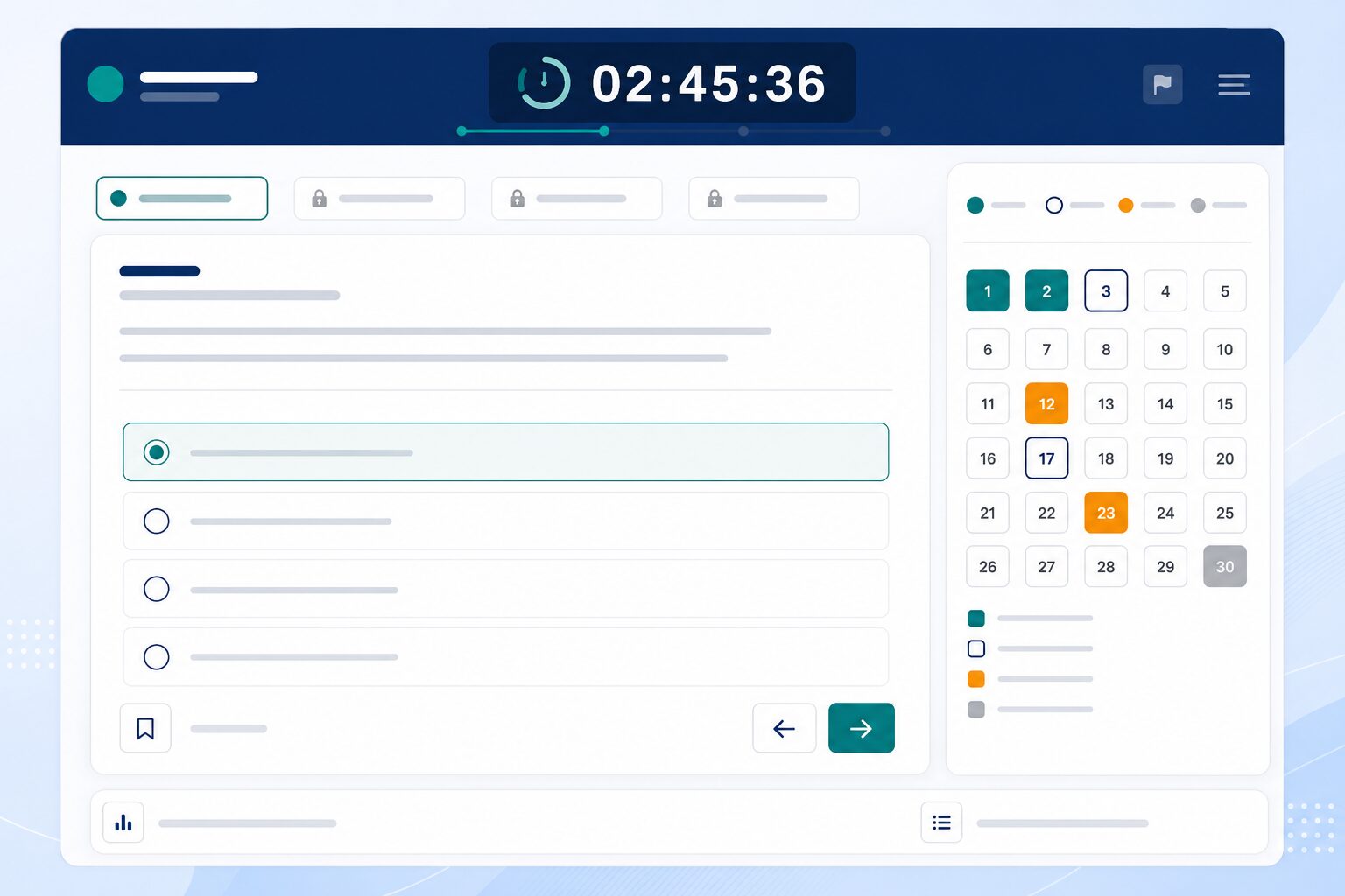 Timed mock exam interface